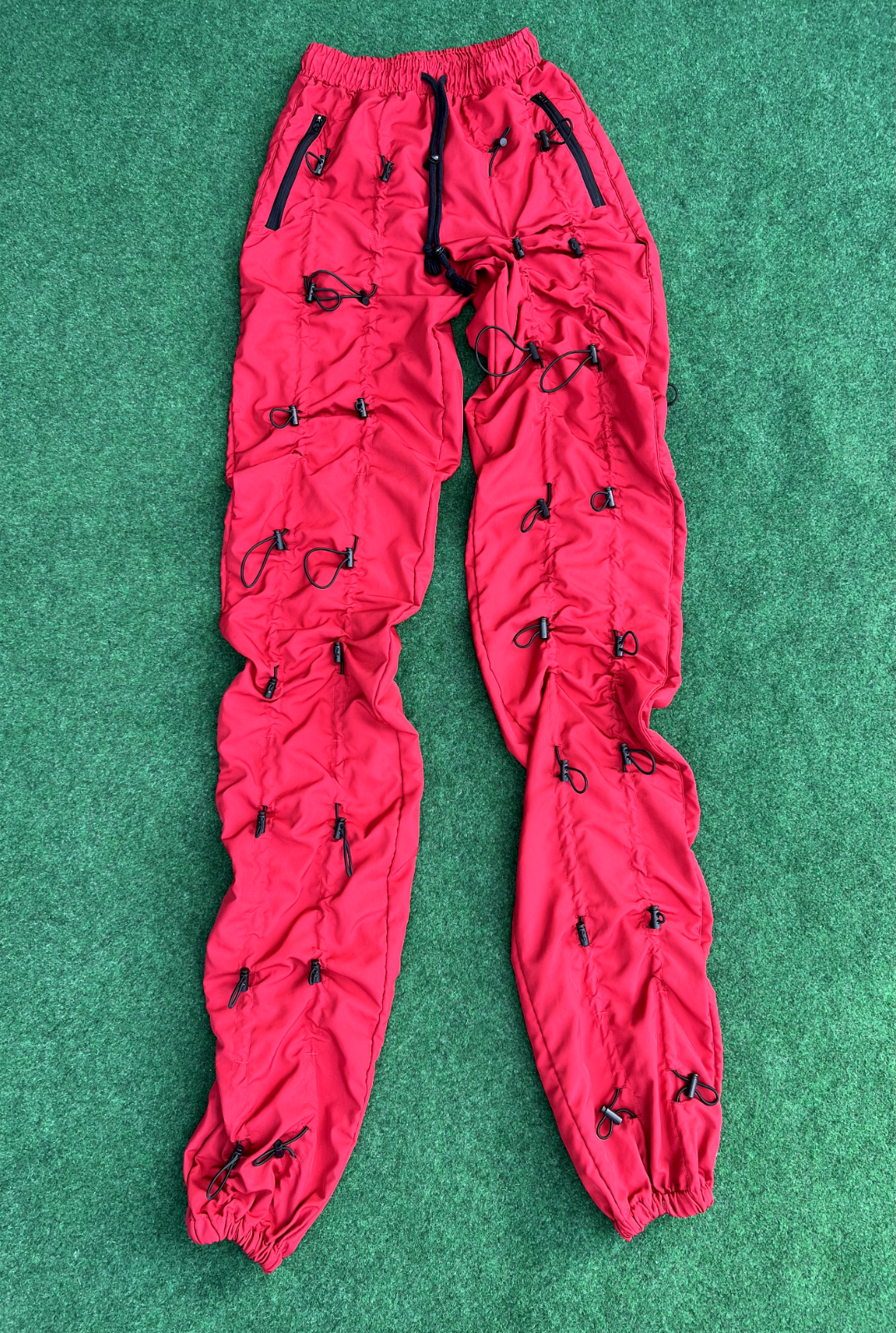 MNML Red Oversized Bungee Parachute Pants in Size S