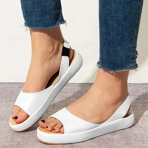 Mujeres Zapatillas Banda Elástica Sandalias Zapatos Cuero Sólido Puntera Abierta Verano Informal - Imagen 15 de 23
