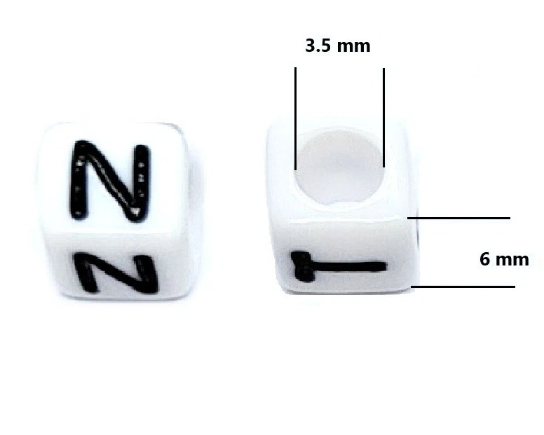 100pcs 6mm White Cube Acrylic Alphabet Beads - Mixed, Vowels & A-Z letters Craft - Image 2 of 4