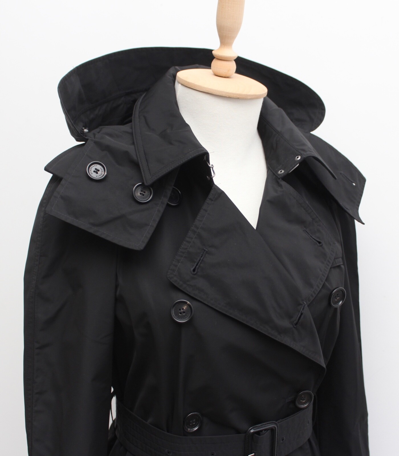 Women's BURBERRY London Amberford Trench Coat Hooded Black RARE US2 fits S image 5