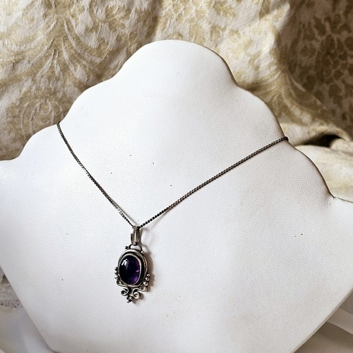 Antike Halskette Anhänger Kette 925 Silber 45cm Cabochon Amethyst 42x21mm - Bild 16 von 20