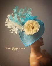 Kentucky Derby Fascinator Aqua Baby Blue Hat Cream Silk Rose Del Mar Fascinator