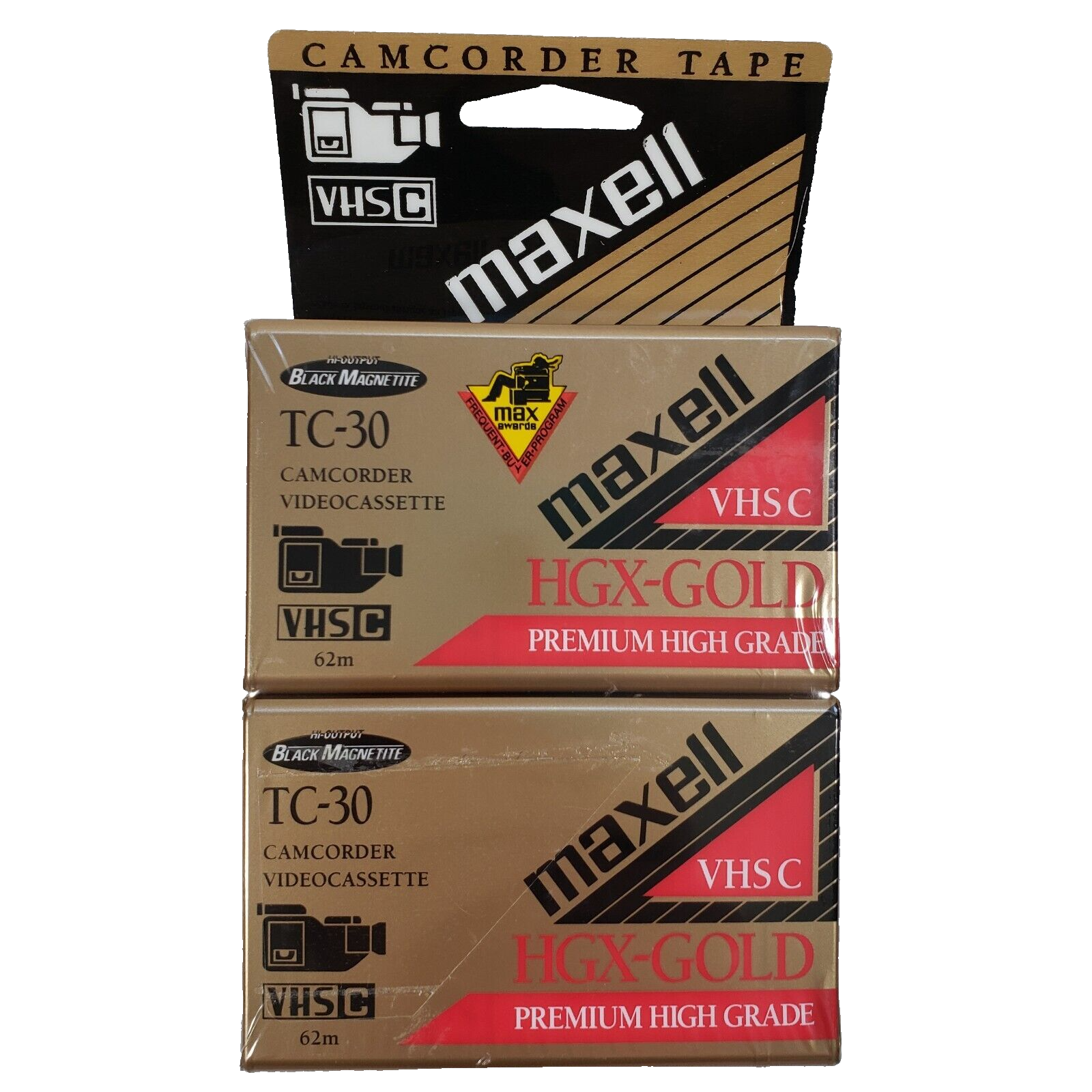 Maxell Camcorder Tape TC-30 VHS C Premium High Grade HGX-Gold Two Pack (2) NEW-image