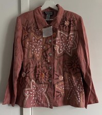 Indigo Moon Embroidered Boho Hippie Button Jacket Pink Multi Size L Bnwt