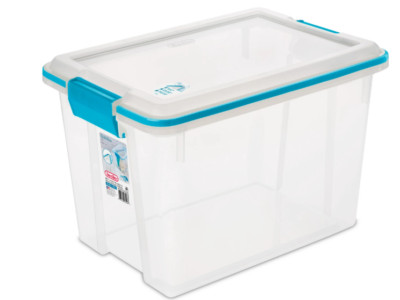 Sterilite 20 Qt. Clear Gasket Storage Box, Blue Latches with Clear Lid