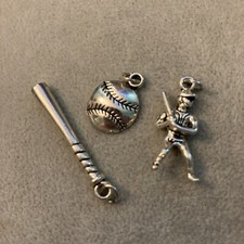 1  Silver Tone Baseball Charms. Batter Bat and Baseball
