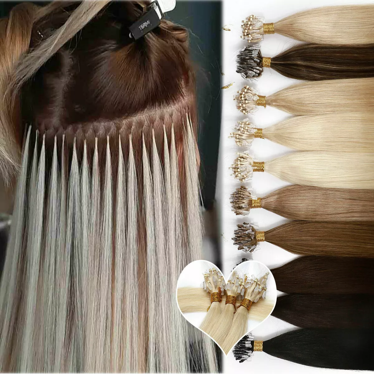 Micro Ring Loop Remy Human Hair Extensions Micro Beads Link Soft Brazilian  Hair