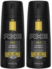 2 Axe Gold Duo Wood  Dark Vanilla 48th Fresh Deodorant Body Spray 4 oz each