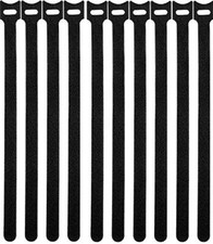 50-Pack 12in Reusable Microfiber Cloth Cable Ties Black Hook and Loop Fasteners