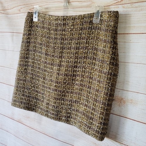 Minigonna J.CREW Collezione Misto Lana Tessuto Marrone Oro Metallizzato Donna Taglia 6 - Foto 2 di 8