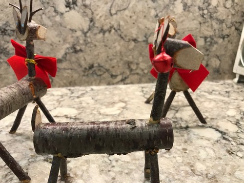 Christmas Reindeer Family 3 Handmade Carved Wood Branches Sticks Ornaments OOAK - Picture 6 of 10