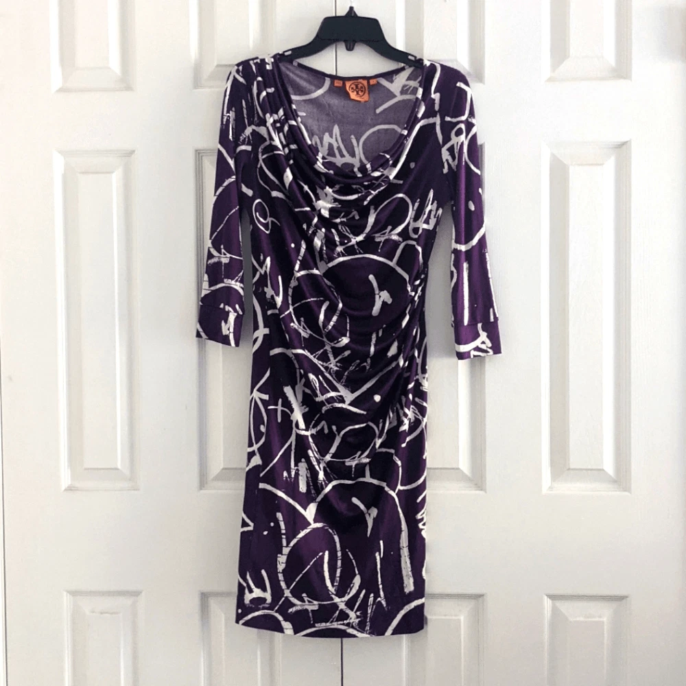 Abito TORY BURCH viola sogno Francis graffiti seta collo cappuccio
