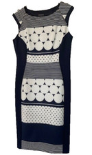 Enfocus Studio ladies multicolor navy blue & white sleeveless midi dress size 14