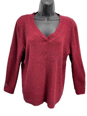 White Stag Red Rib Sweater Shirt Top Womens 3X V-Neck Long Sleeves 100% Cotton