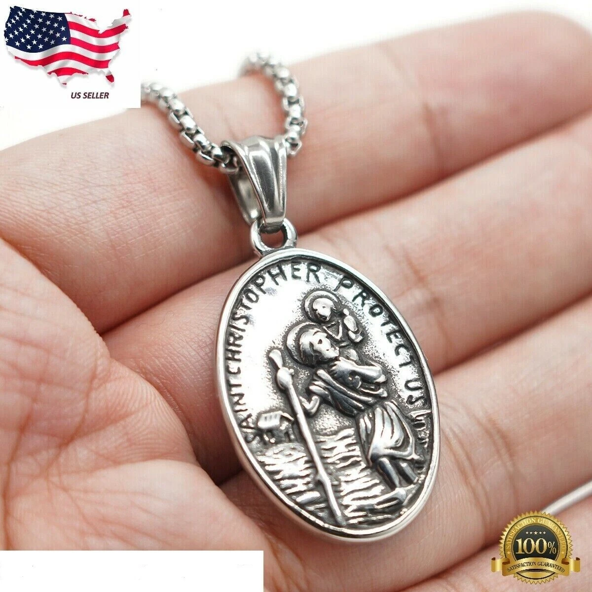 MENDEL Mens St Saint Christopher Medal Pendant Necklace Stainless