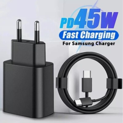 45W PD Schnellladegerät USB-C für S23 S24 Ultra Note EU Stecker Adapter