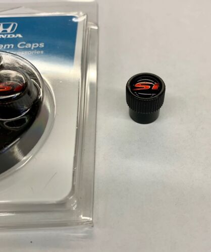 Genuine OEM Honda Si Valve Stem Cap Set of Four (4) Black/Red Civic Caps Plastic - Picture 2 of 2