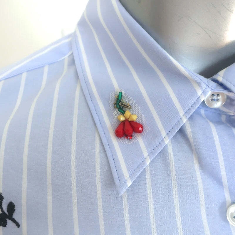 Sonia by Sonia Rykiel Floral-Embroidered Shirt Blue/White Striped Cotton Size 34 - Image 2 of 4