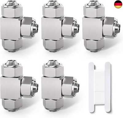 Bwintech 5 Stück 12mm 3-Wege-T-Stück mit Steckverbindung und Überwurfmutter, 3-