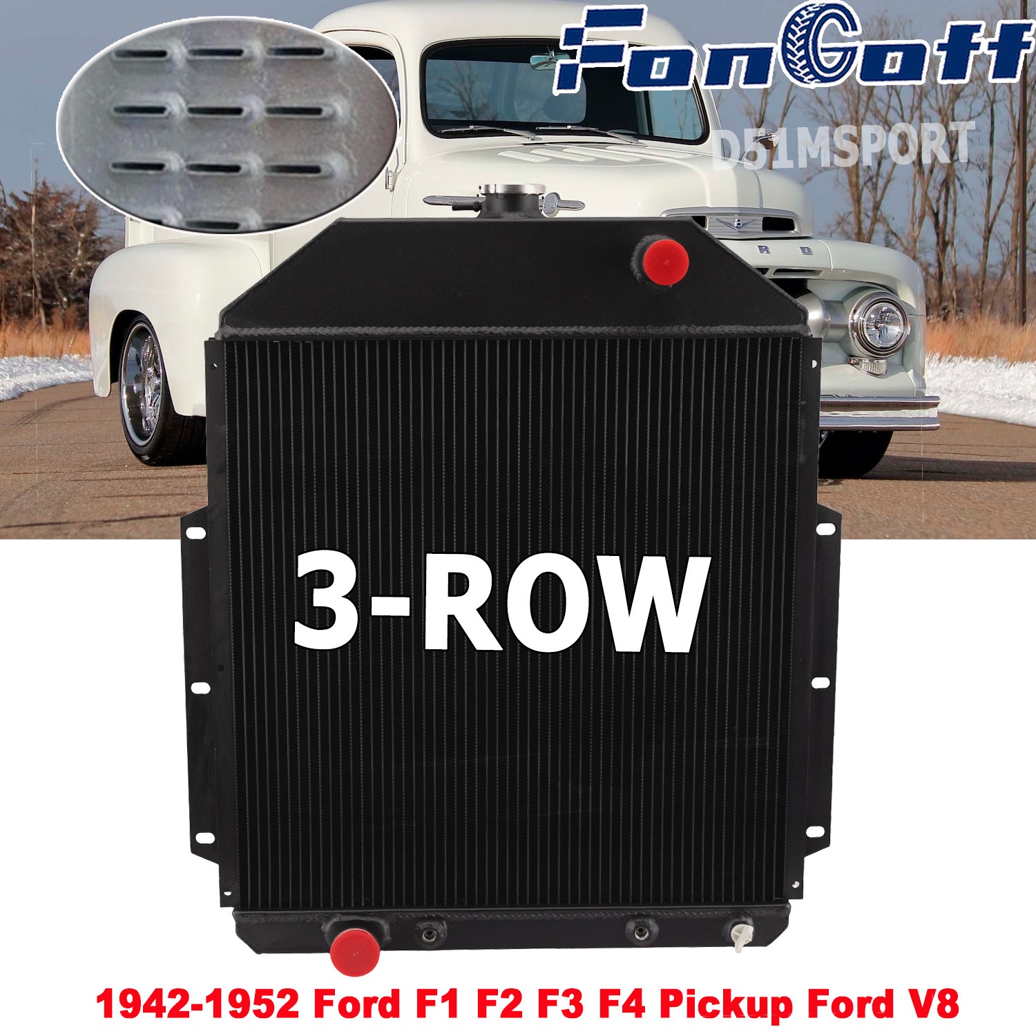 3-Row Aluminum Radiator For 1942-1952 Ford F1 F2 F3 F4 Pickup Ford V8 Engine