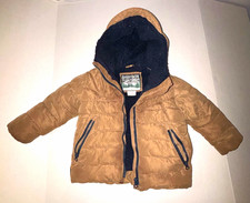 Zara BabyBoy Boys Hooded Puffer Jacket Fleece Lined Zip Pockets Brown 18-24M
