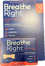Breathe Right Extra Strength Tan Nasal Strips 72 Tan Strips NIB EXP 10/2029