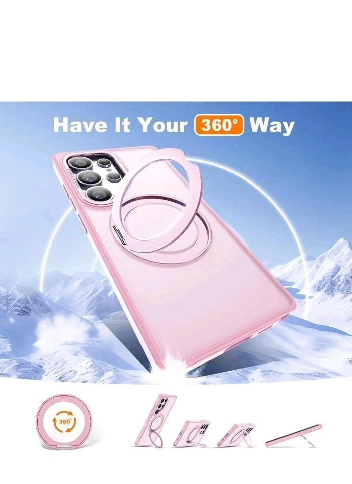 Funda para Samsung Galaxy S25 Ultra con Soporte Anillo Magnético Giratorio 360° Rosa Foto 2 de 4