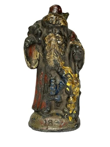 ✨RARE! ANTIQUE 19th C GERMAN CHRISTMAS BELSNICKLE SANTA DOORSTOP PAPERWEIGHT VTG