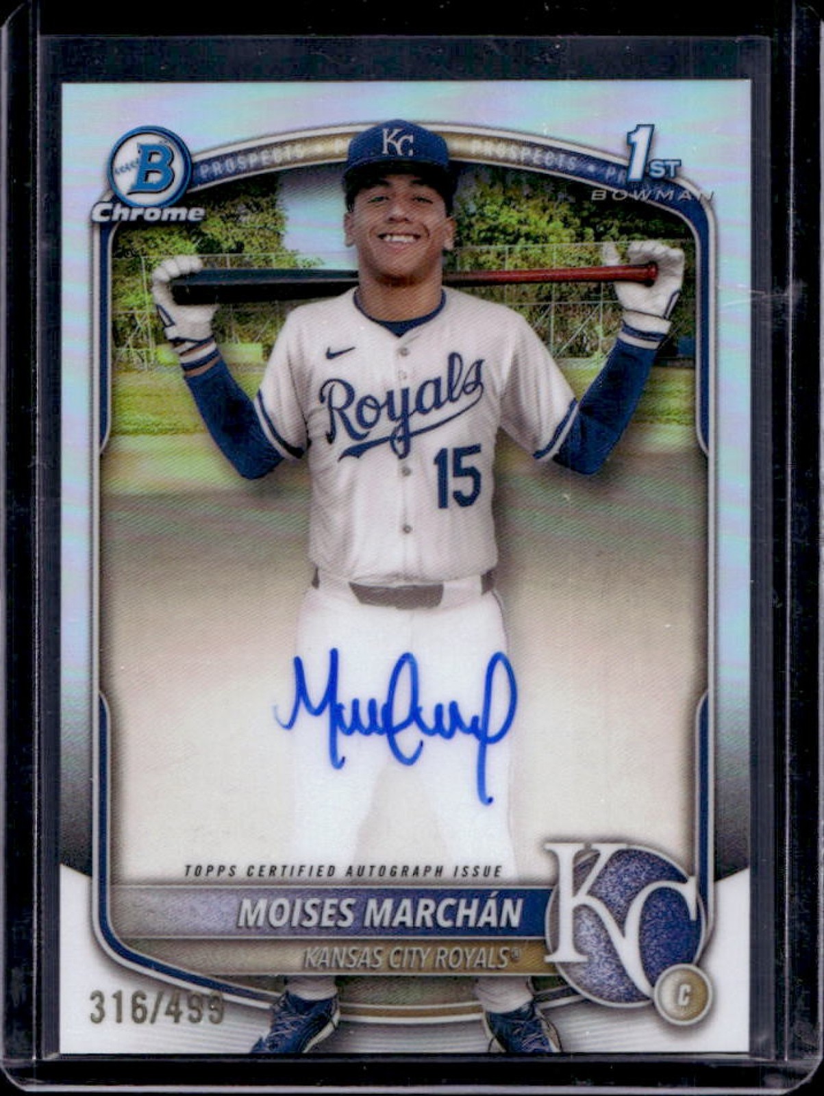 2025 Bowman Chrome Moises Marchan Auto Refractor 1st Prospect #316/499 Royals