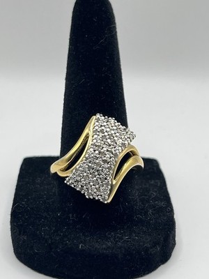 925 Yellow Gold Tone Pavé Round Diamond Cluster Ring Size 8.5 Signed 3mm