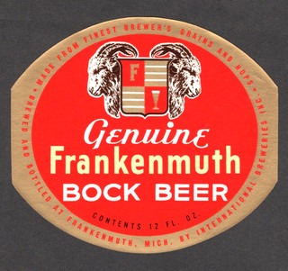 Frankenmuth Bock beer label non IRTP International MI 1950s 12 oz.