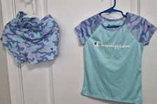 Girl's Champion Purple Aqua Blue 2pc Tees and Shorts Outfit Size 4T