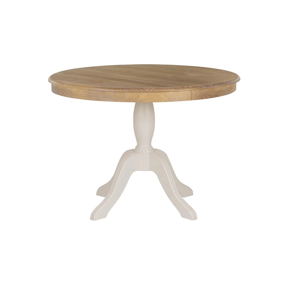 Mesa de Comedor Linon Troyin 2 Tonos Pedestal Redondo en Madera Maciza Natural y Blanca Foto 2 de 4