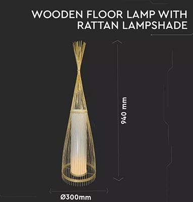 V-TAC VT-3100 Lampada da terra piantana in vero legno rattan con portalampada pe foto 4