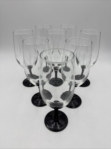 8 Luminarc Domino Signature Black Iced Tea Glasses Set Elegant Stemware France
