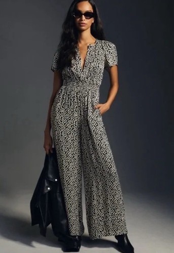 Anthropologie The Somerset Jumpsuit Size XS Black Motif Print Wide Leg NWT - Picture 2 of 16