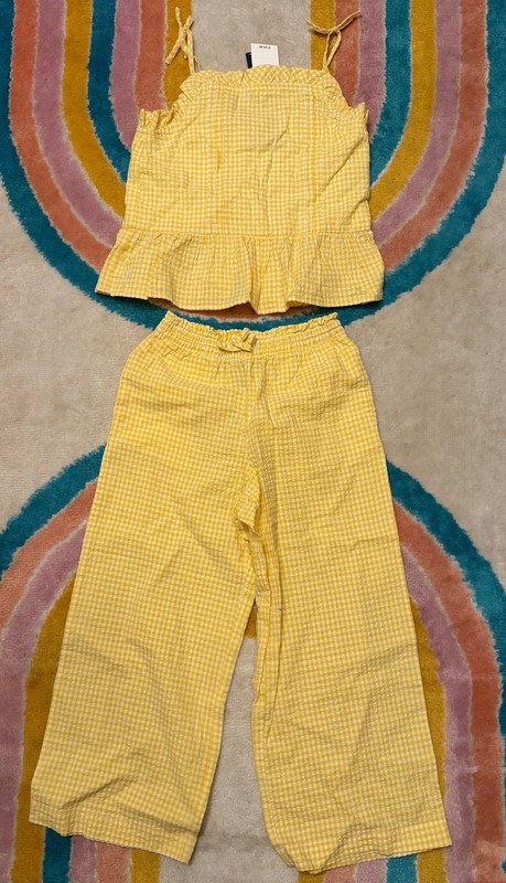 Polo Ralph Lauren Girls 2pc Yellow/White Gingham Sleeveless Top Pants 8