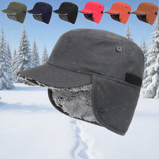 Winter Hat with Visor Warm Earflaps Hat Lined Faux Fur Baseball Cap Hunting Hats