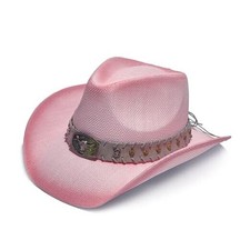 YOUBADU Western Straw Cowboy and Cowgirl Hats One Size-Medium Gradient Pink