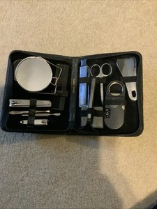 Vintage Mens Grooming Kit Shaving Set W / Mirror & Comb, Etc , In Leather Case