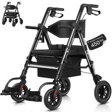 Walkers for Seniors 2 in 1 Wheelchair Combo, 450 lb Foldable Rollator Transpo...