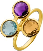 Citrin Ring Gold 585 14K Nat Afrikanischer Amethyst Nat Blautopas