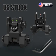 Tactical Fiber Optic Iron Sights Flip Up Front Rear & Sight for Picatinny Weaver