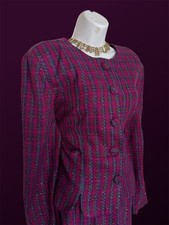 Vintage 80  s Leslie Fay 2-Piece Skirt Suit Set Plaid, Pink Multicolor Size 12 