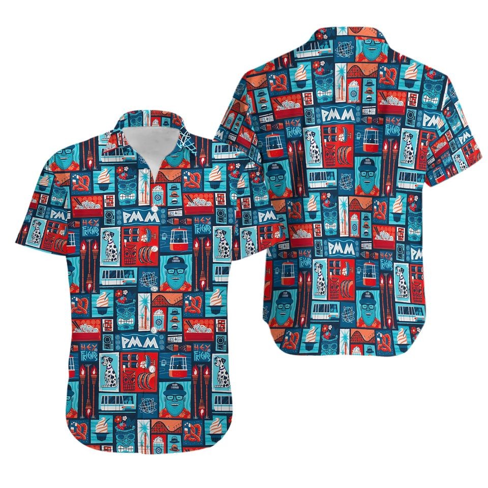 Paging Mr. Morrow Hey Friends Hawaiian Camp Shirt Mens Theme Park Summer Aloha