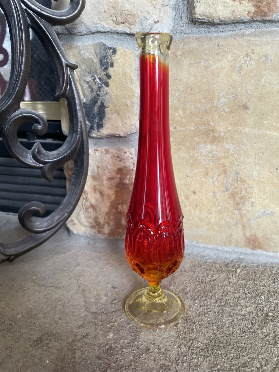 Vase Soufflé 'Moon And Star' Amberina RARE - Verre Givré Rouge - Vintage LE Smith Weishar - Occasion