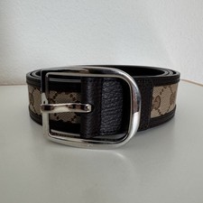 GUCCI GG Canvas Leather x Canvas Brown Belt