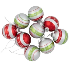 2.75" Northlight Glitter Striped Glass Christmas Hanging Ornaments 9pc Set NIP