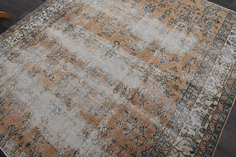 Oushak Turkish Vintage Rug 7x8 Kilim Rug Anatolian Handmade Boho Decor ORANGE - Image 3 of 4