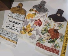 Crochet Top 16" Hanging Kitchen Dish Towel unique buttons set 3 handmade fall